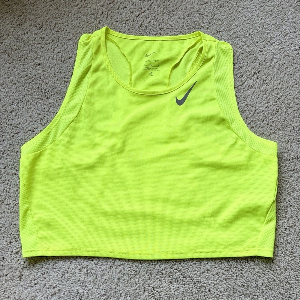 Nike Dri-Fit Crop Racerback Running Tank Top Women's Medium Neon Yellow